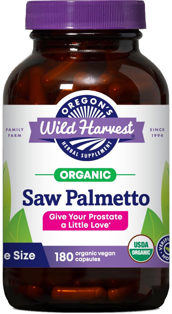 Oregon's Wild Harvest frasco frontal mostrando cápsulas y marca, claridad de origen