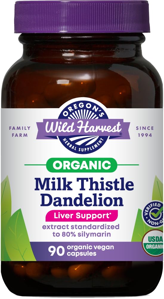 Oregon's Wild Harvest frasco frontal mostrando etiqueta clara y certificaciones