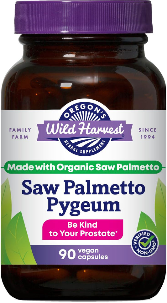 Oregon's Wild Harvest frasco frontal mostrando cápsulas veganas y certificación orgánica