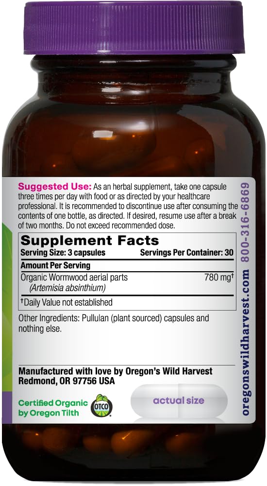 Oregon's Wild Harvest wormwood cápsulas abiertas para dosificación fácil y pura