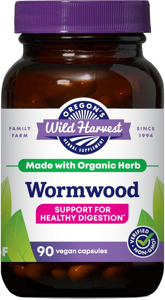 Oregon's Wild Harvest wormwood frasco frontal mostrando diseño y tamaño beneficioso