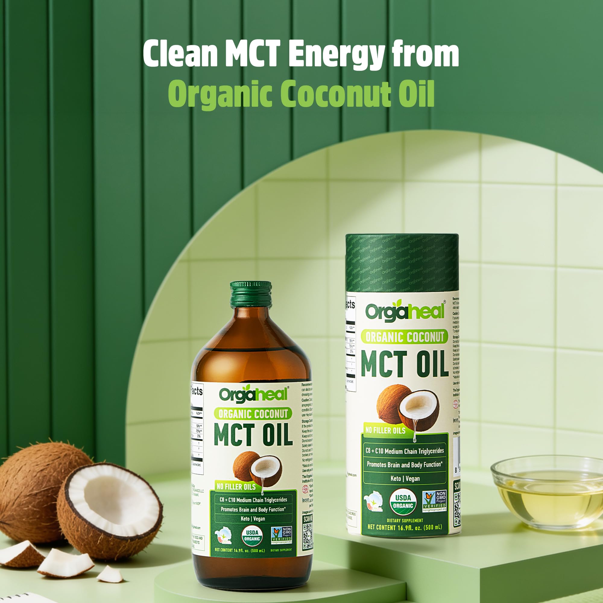 Cuchara con Orgaheal MCT Oil en uso, facilita energía rápida