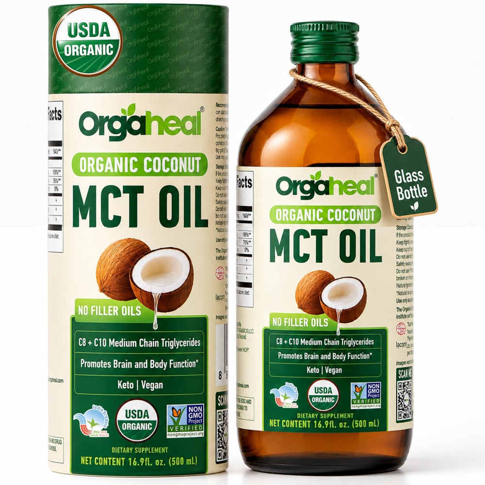 Orgaheal botella frontal de 500 ml mostrando diseño y etiqueta, ventaja conservación