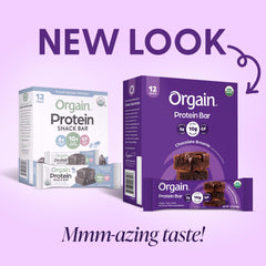 Orgain primer plano de barra con textura suave y chocolate visible para disfrute