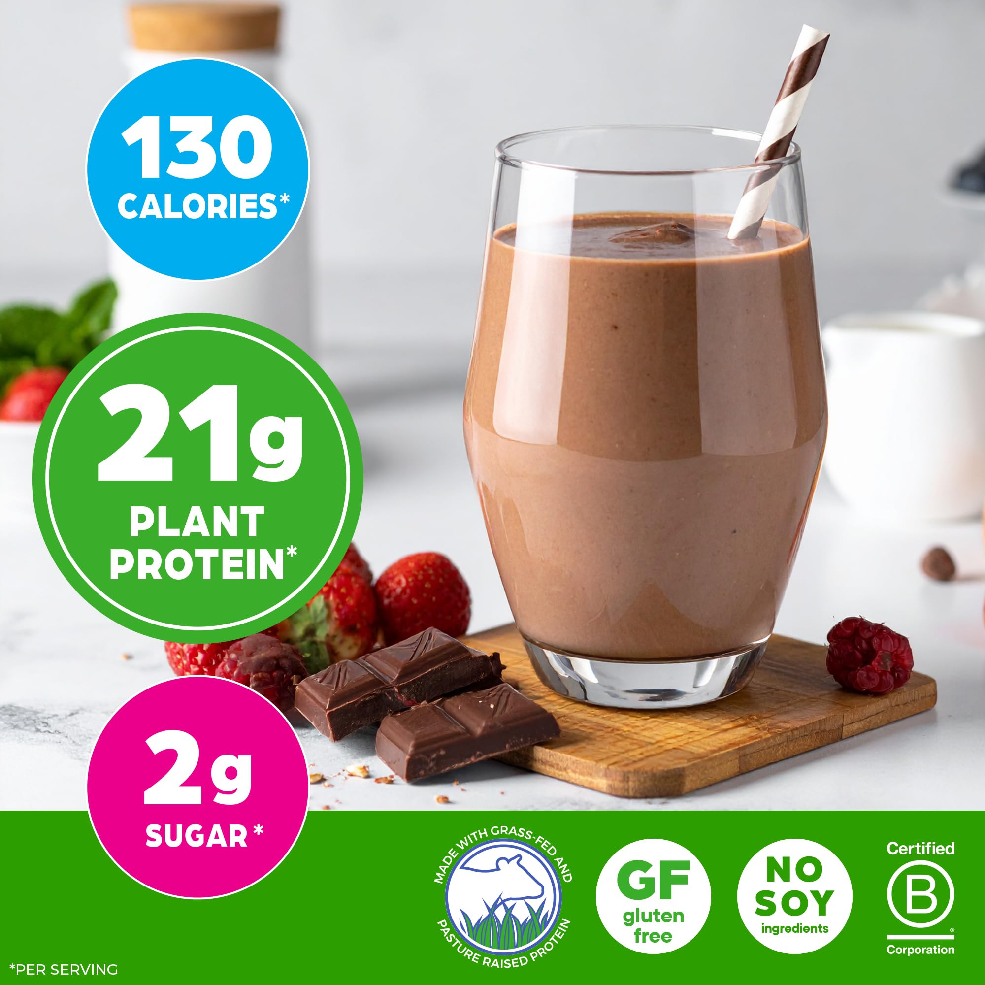 Orgain batido de chocolate en vaso listo para recuperación y energía
