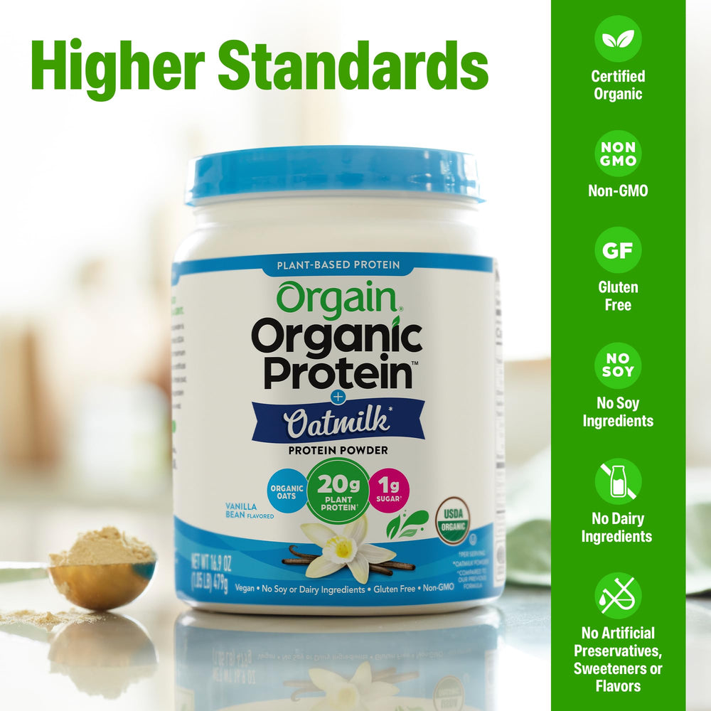 Orgain batido cremoso en vaso listo para beber con sensación de leche de avena