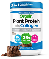 Orgain frente del empaque mostrando sabor chocolate fudge y beneficio de proteína