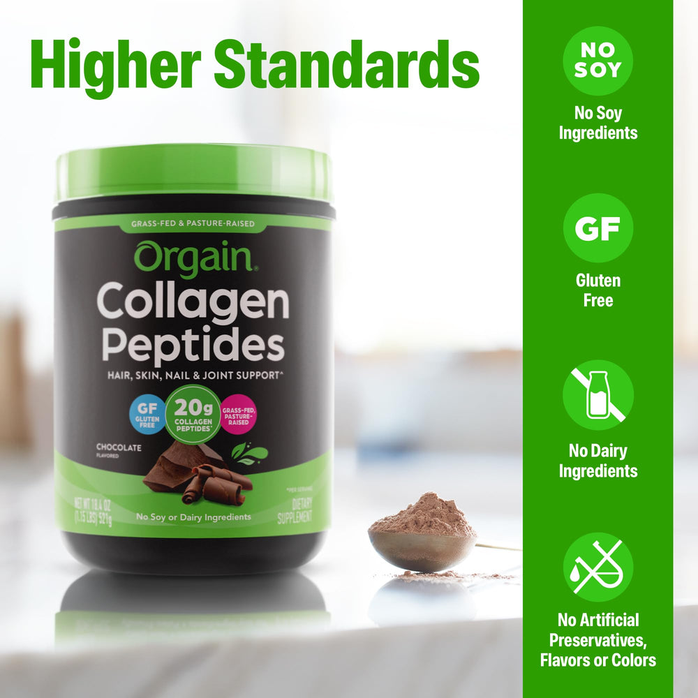 Orgain etiqueta con ingredientes y limpieza del producto resaltada