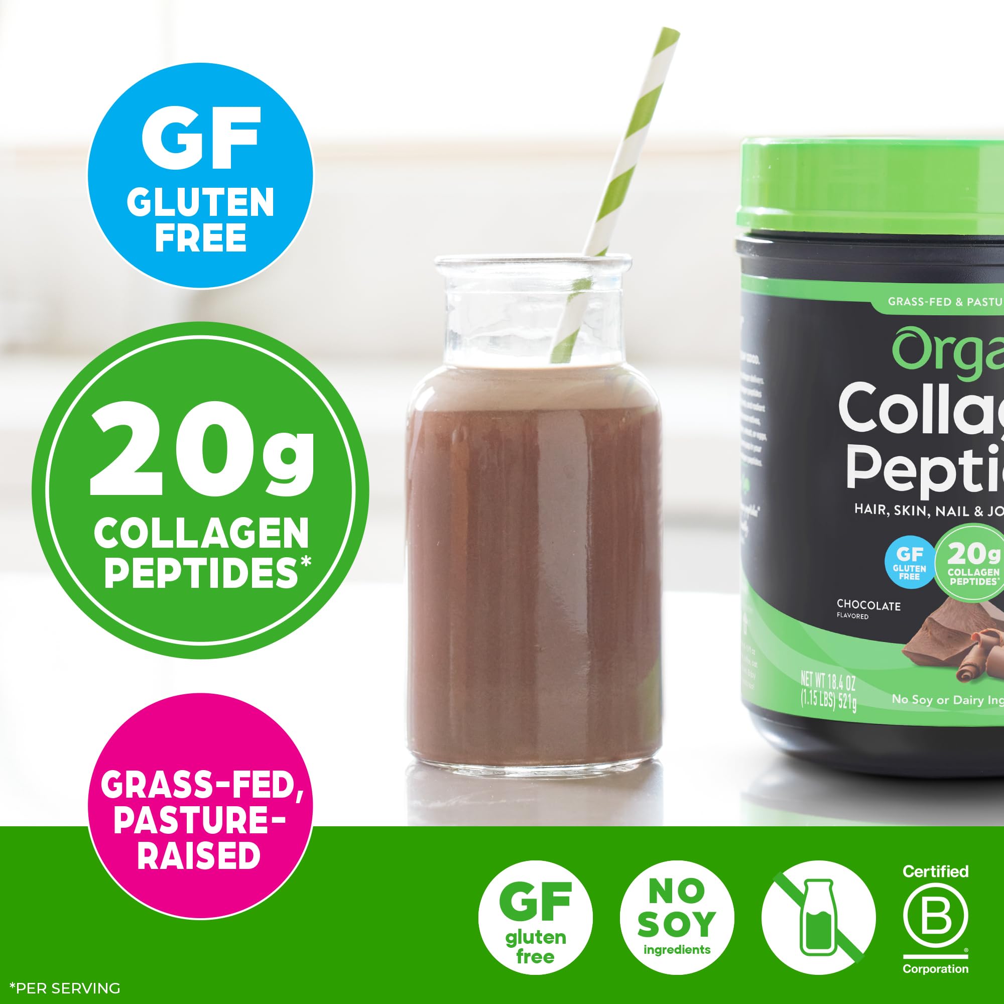 Orgain vaso con bebida caliente de chocolate, mezcla sin grumos