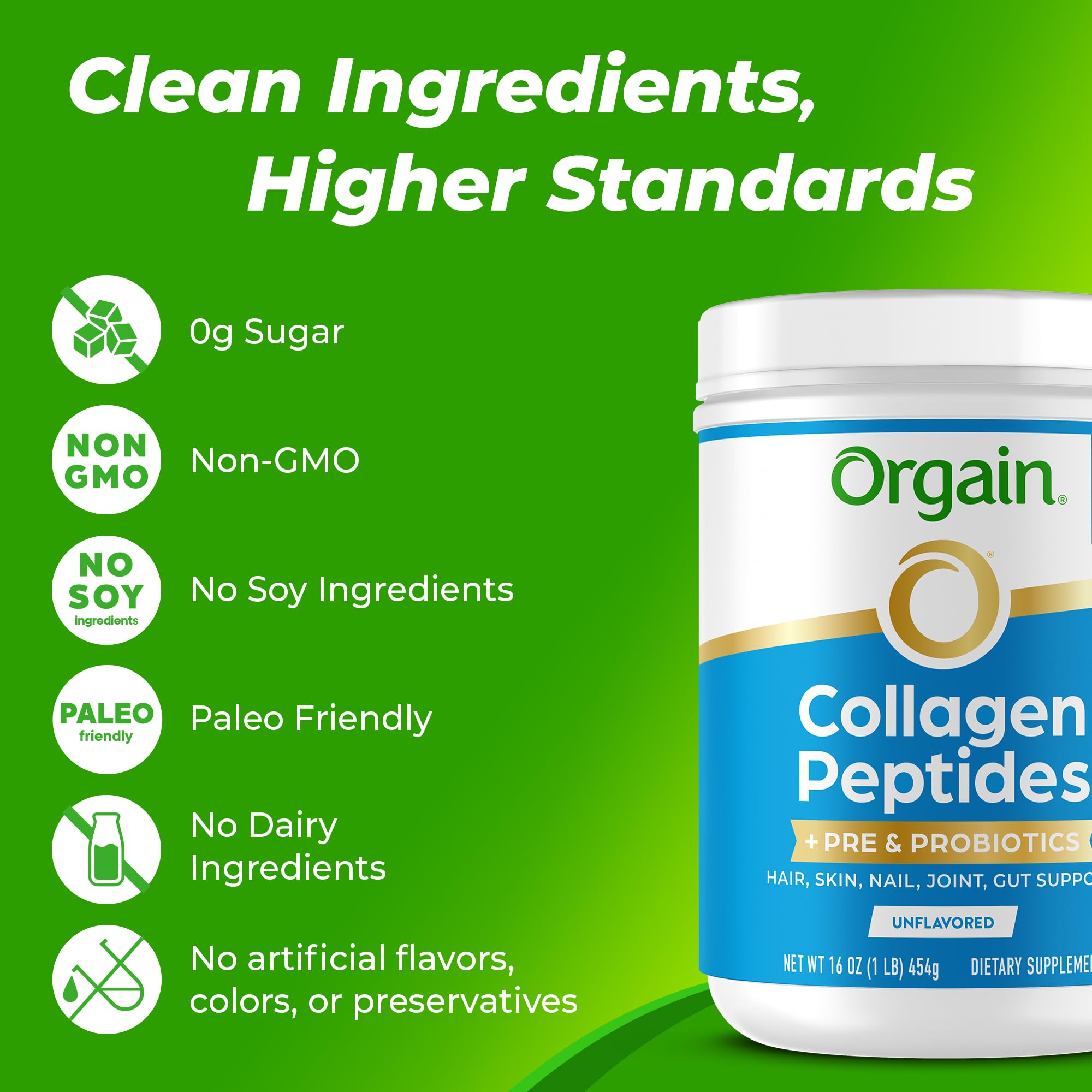 Orgain etiqueta de ingredientes y certificados claros, evita alérgenos y aditivos