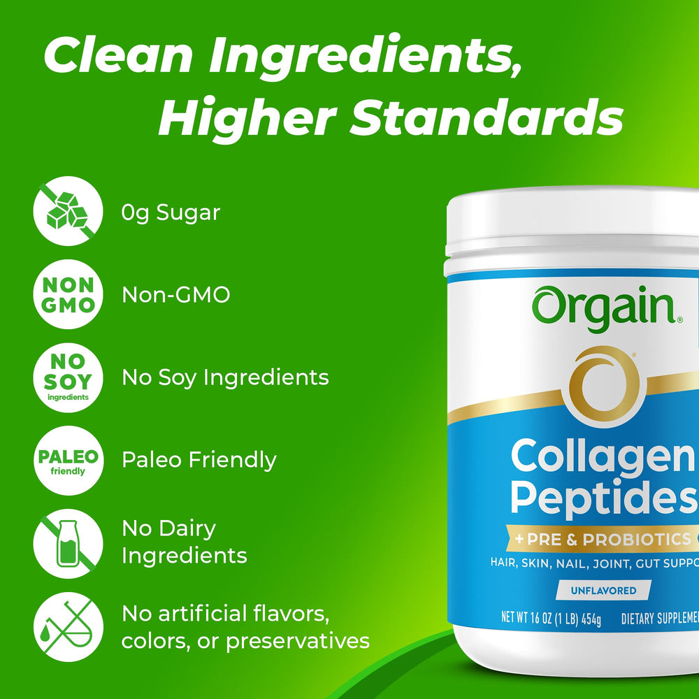 Orgain etiqueta de ingredientes y certificados claros, evita alérgenos y aditivos