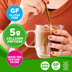 Orgain colágeno mezclado en café beneficiando mezcla fácil y sin sabor