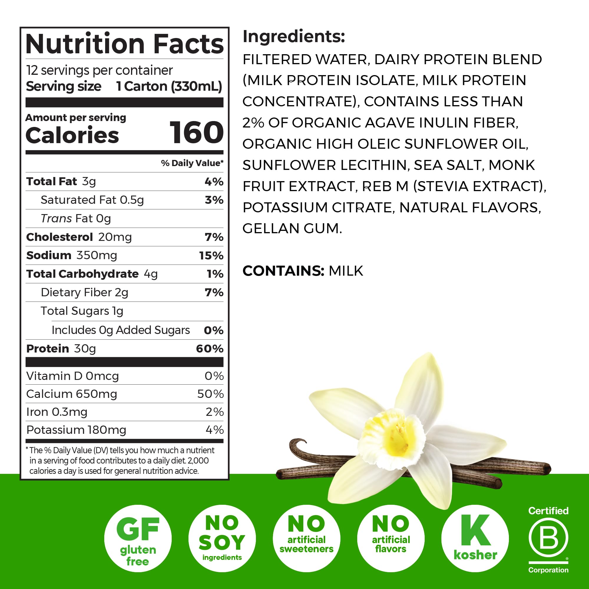 Orgain etiqueta nutricional enfocada mostrando proteína y BCAA