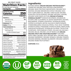 Orgain etiqueta con información nutricional y certificación orgánica visible