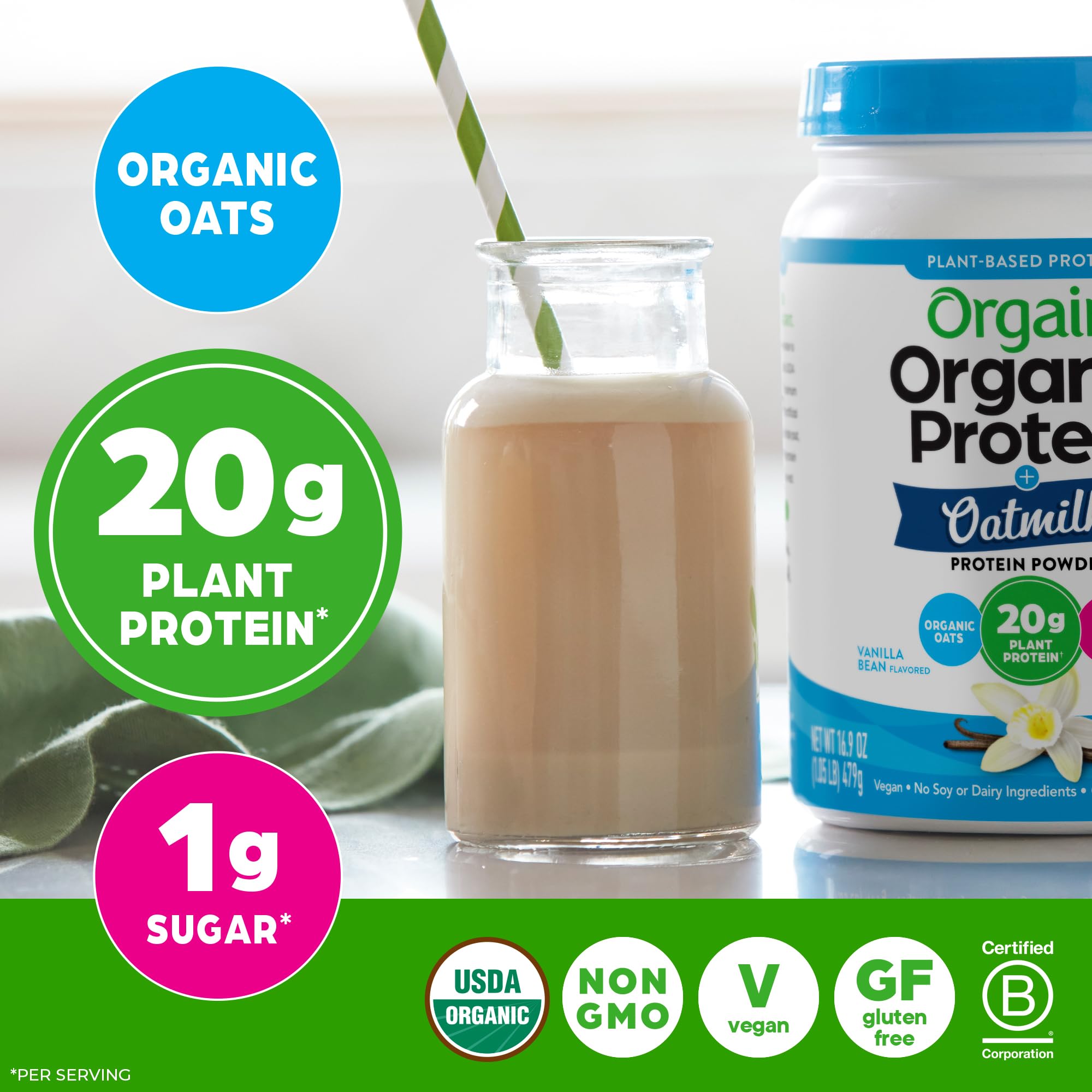Orgain etiqueta y lista de ingredientes orgánicos resaltando transparencia