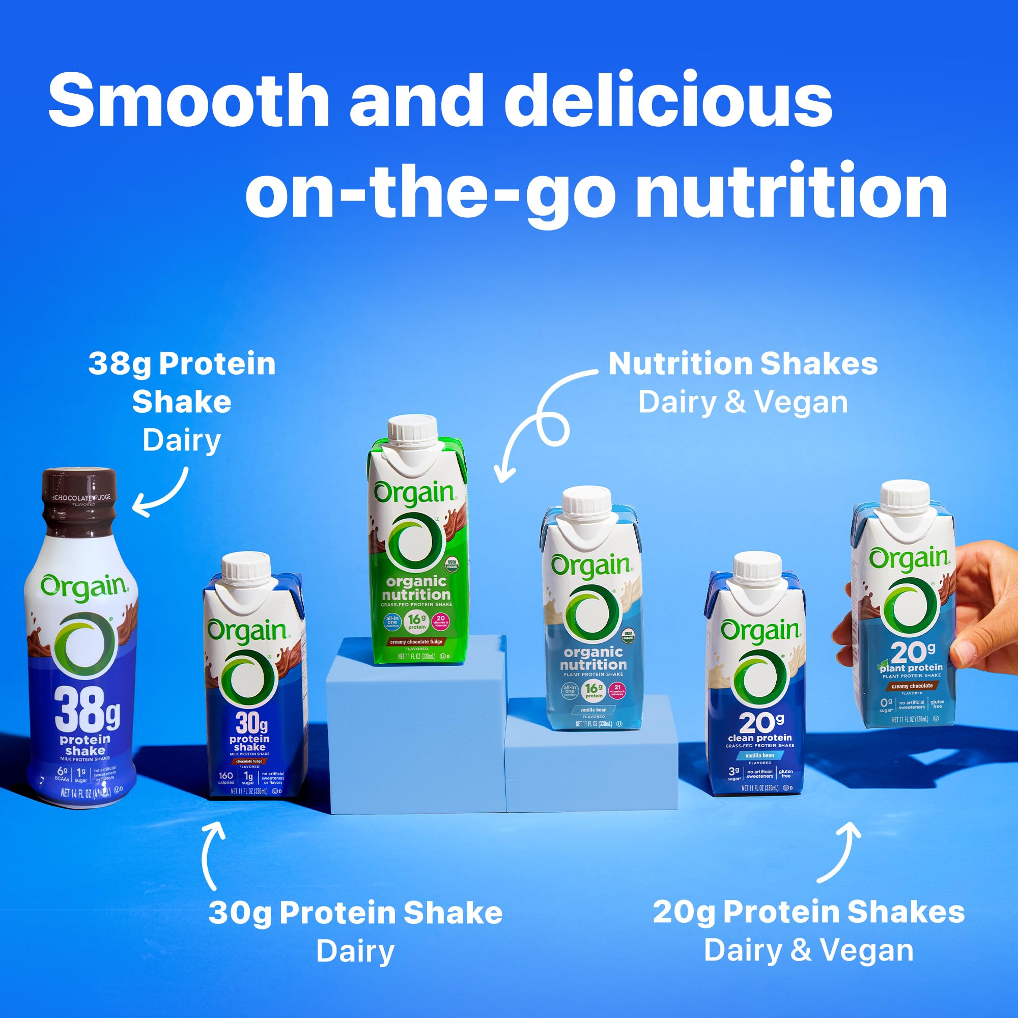 Orgain batido en ambiente exterior listo para llevar en aventura