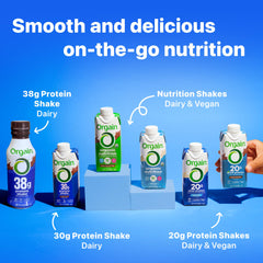 Orgain batido en ambiente exterior listo para llevar en aventura