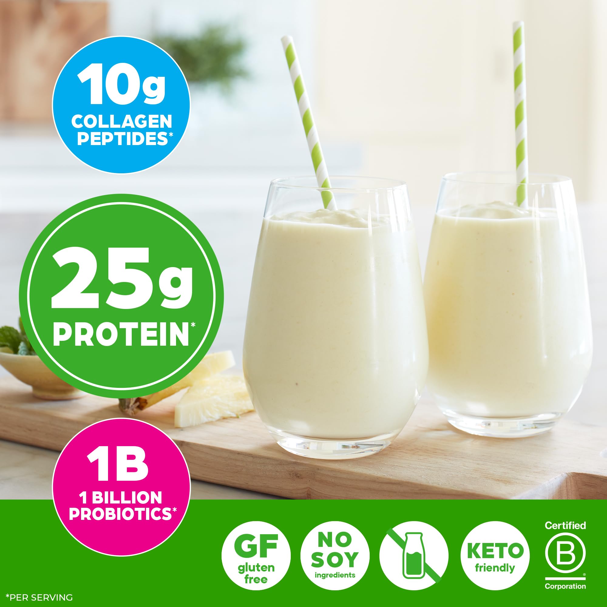 Orgain envase junto a ingredientes naturales que indican calidad