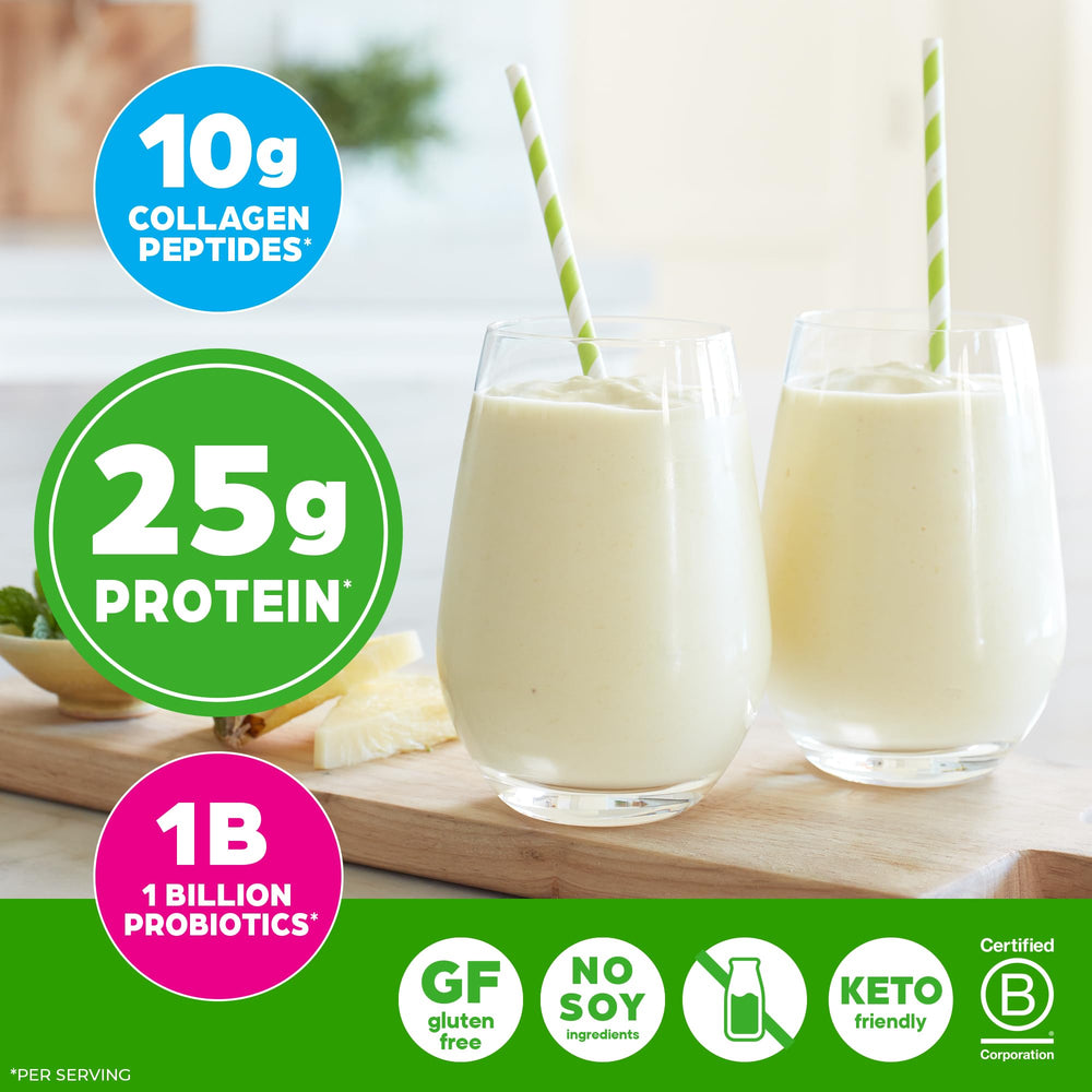 Orgain envase junto a ingredientes naturales que indican calidad
