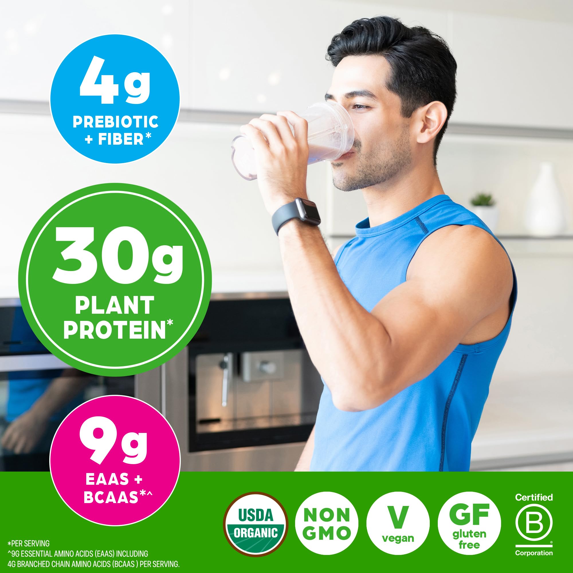 Comparación de escala del envase Orgain de 2.01 lb para visualizar tamaño