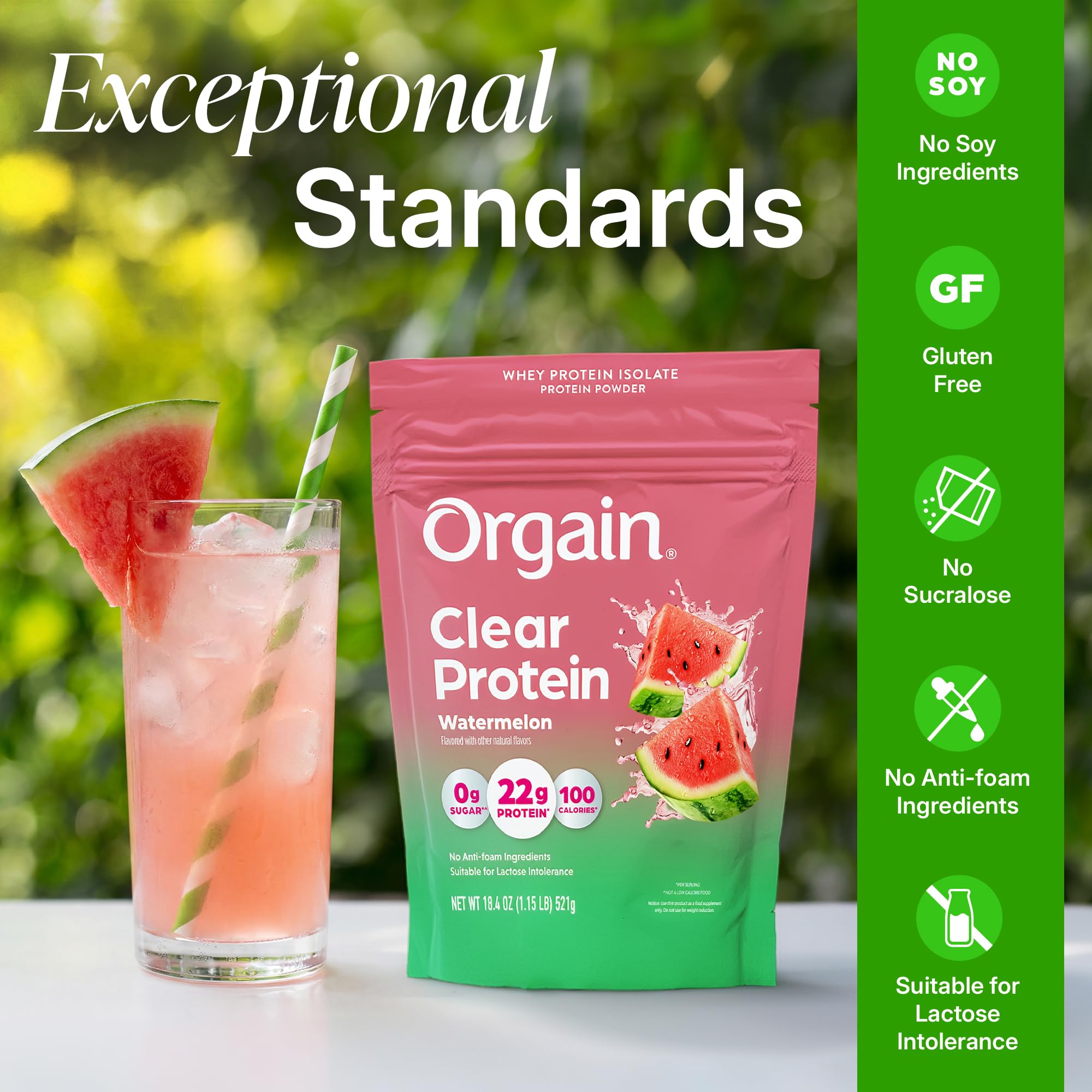 Orgain etiqueta nutricional detallada mostrando calorías y azúcar