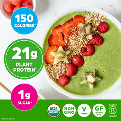 Etiqueta nutricional Orgain con detalles de proteína, calorías y fibra prebiótica