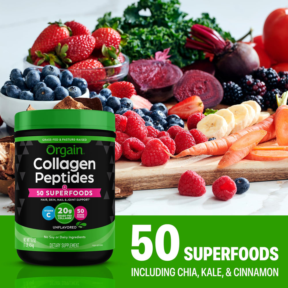 Etiqueta nutricional de Orgain con información de 20 g de colágeno