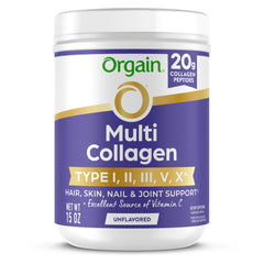 Orgain frasco frontal del Multi Collagen mostrando diseño y tamaño útil
