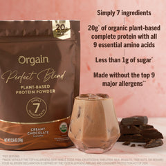Orgain ingredientes orgánicos dispuestos resaltando limpieza de etiqueta
