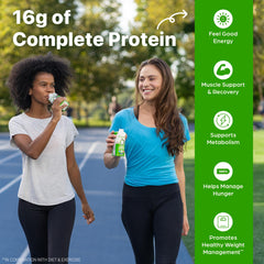 Orgain mezcla en polvo con frutas y verduras orgánicas indicando densidad nutritiva