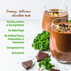 Orgain hojas de espinaca y brócoli orgánicos junto al producto para nutrientes verdes