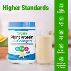 Orgain polvo mezclado en batido cremoso para recuperación o desayuno