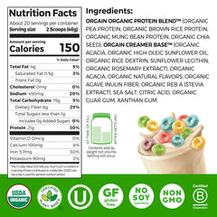 Textura del polvo Orgain Fruity Cereal que evidencia mezcla cremosa y sin grumos