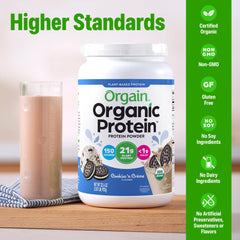Orgain cucharón con porción que facilita medir 21 g de proteína
