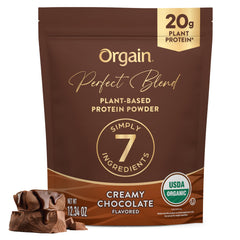 Orgain tarro frontal chocolate mostrando diseño y tamaño útil