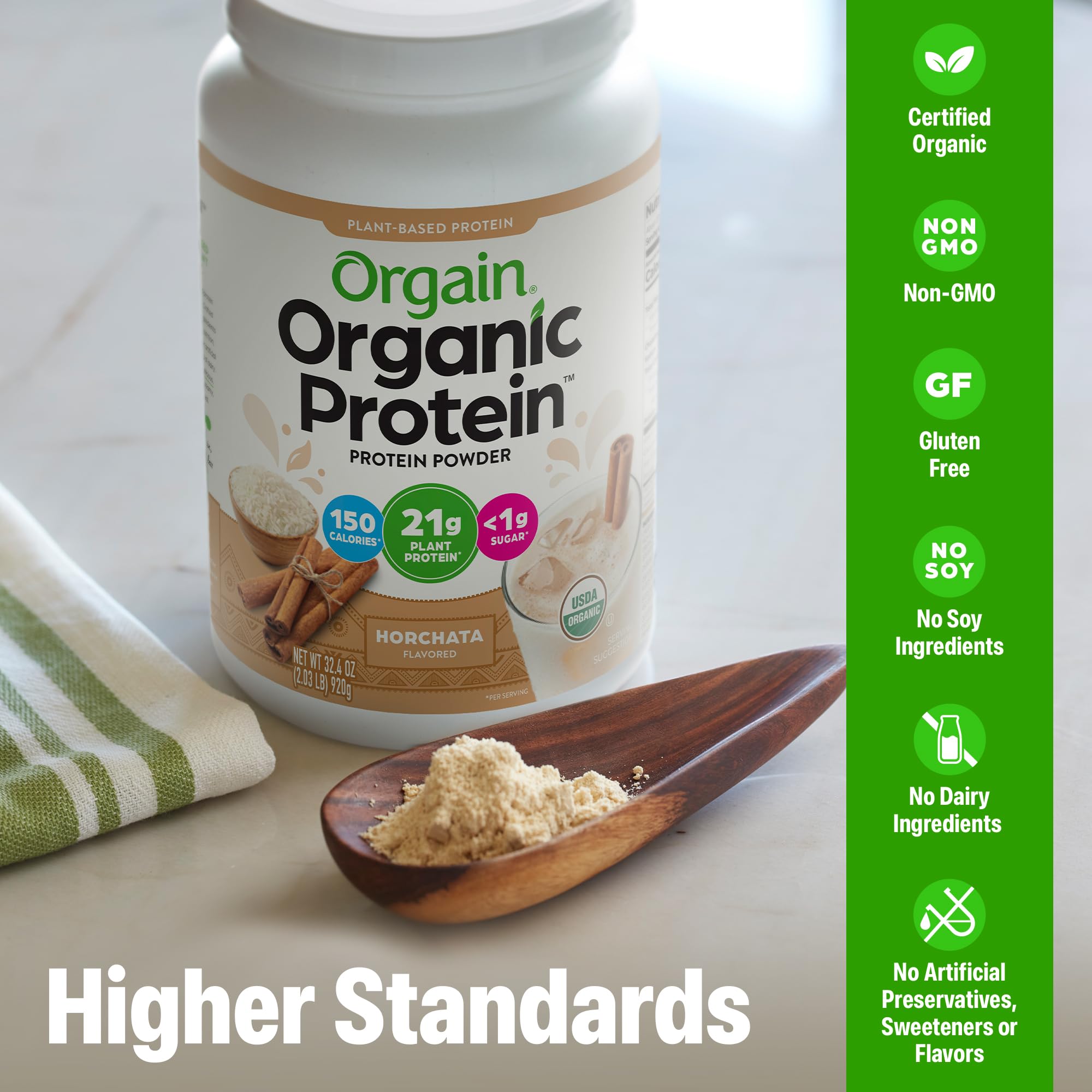 Orgain ingredientes naturales tipo horchata, muestra sabor auténtico