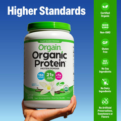 Orgain etiqueta con certificaciones USDA Organic y Non-GMO visible