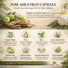Organic Aura International cápsulas sobre mesa de cocina, uso práctico diario