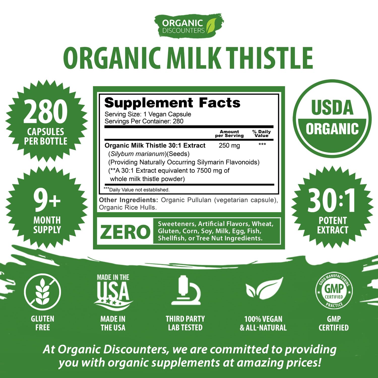 Organic Discounters sello vegano en el envase indicando fórmula apta para dietas vegetales