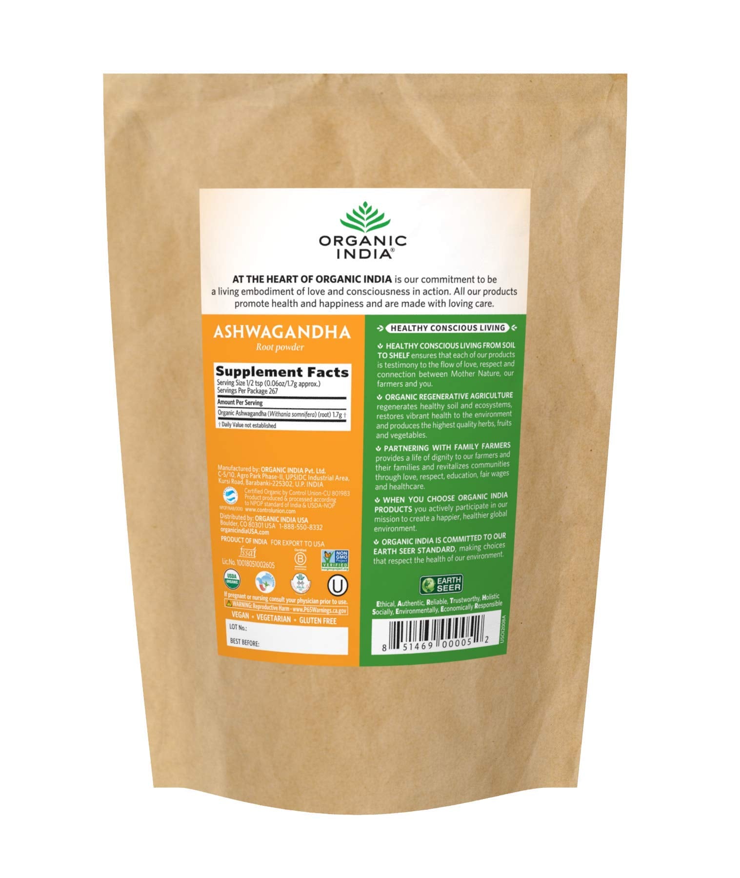 ORGANIC INDIA textura de polvo fino que facilita mezcla y absorción