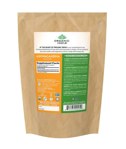 ORGANIC INDIA textura de polvo fino que facilita mezcla y absorción