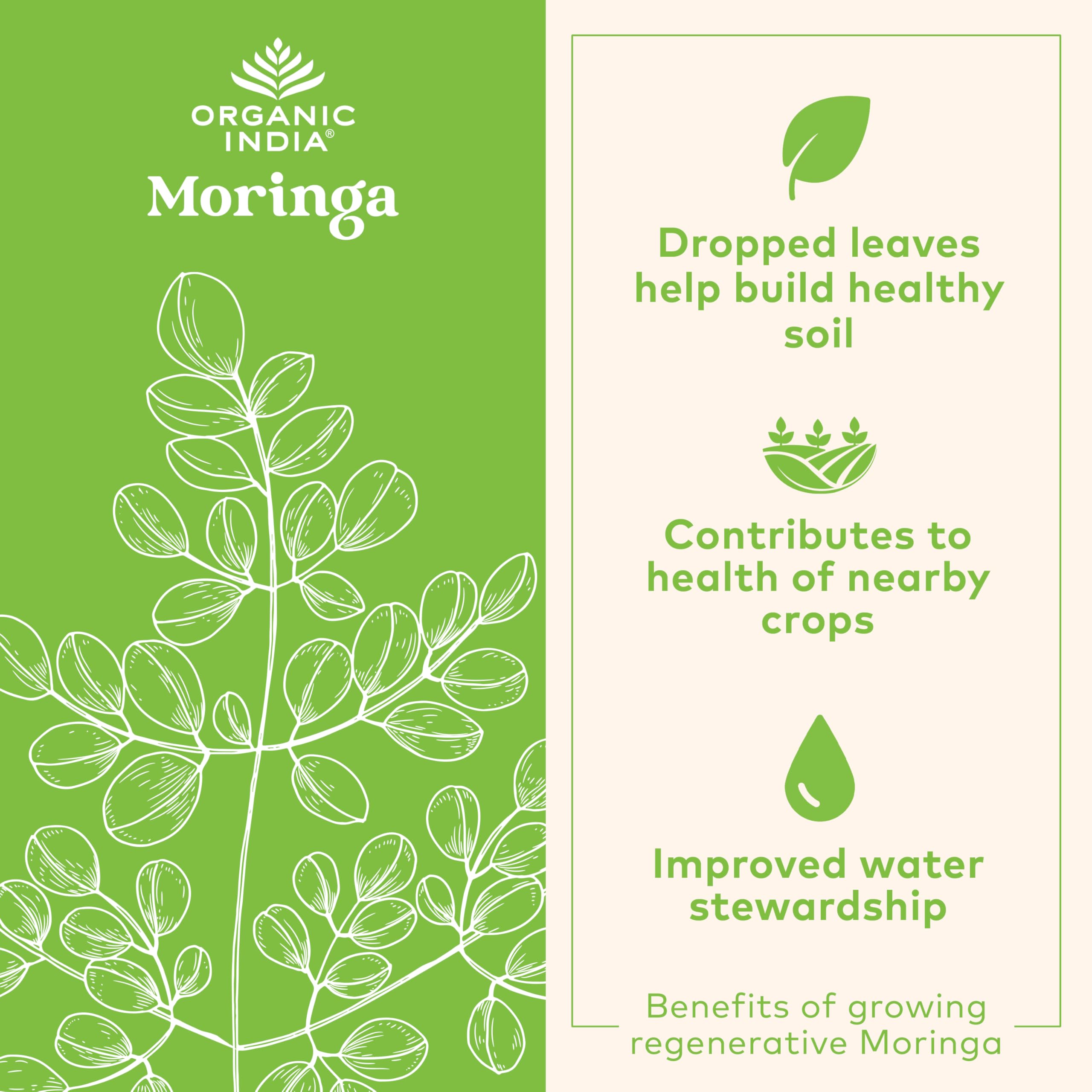 ORGANIC INDIA cápsula en mano para mostrar tamaño y portabilidad