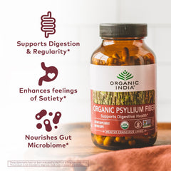 ORGANIC INDIA cápsulas en mano para medir dosis y comodidad de uso
