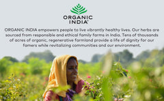 ORGANIC INDIA etiqueta con certificaciones orgánicas y LEED, garantía de sostenibilidad