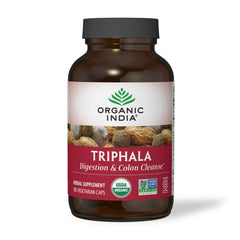 ORGANIC INDIA envase frontal de Triphala con diseño visible y presentación clara