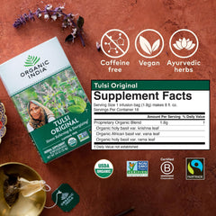 ORGANIC INDIA escena relajante con taza de Tulsi para momento de bienestar