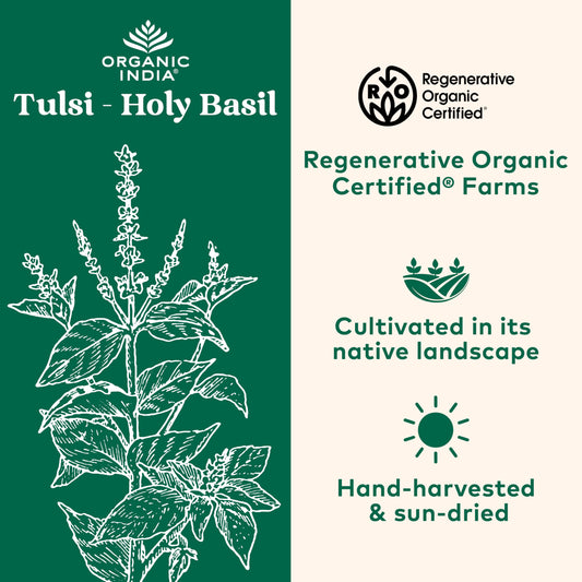 ORGANIC INDIA cápsulas desplegadas que ilustran fácil dosificación