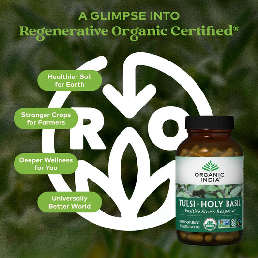 detalle de textura de cápsulas ORGANIC INDIA que indica pureza y calidad