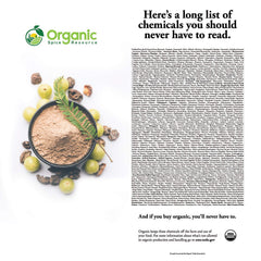 Organic Spice Resource comparación de tamaño mostrando 8 oz y relación escala