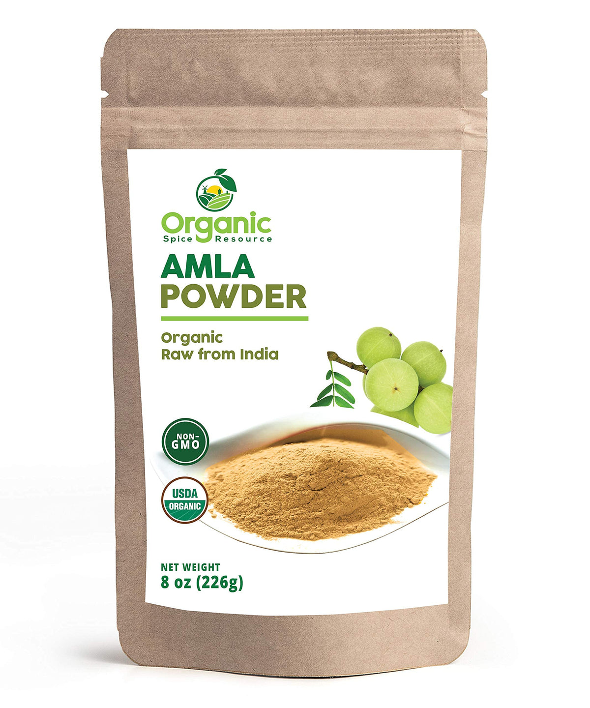 Organic Spice Resource frente del paquete 8 oz mostrando sello orgánico y cierre resellable